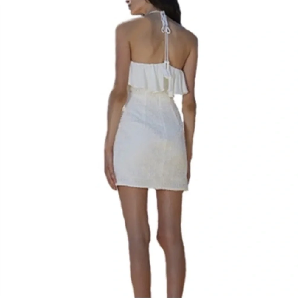 The Jetset Diaries Calloway Lace Ruffle Mini Dress White XS Halter EUC
